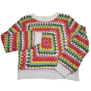 Open Crochet Granny Square Sweater Women's M / L The Nines LS Boho Cottagecore